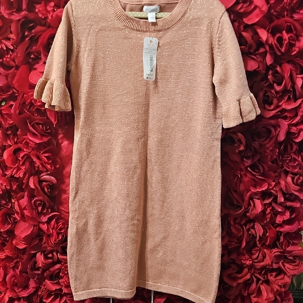 Gymboree NWT Peach Sparkle Sweater Dress with Ruffle Sleeves Size Small (5/6)